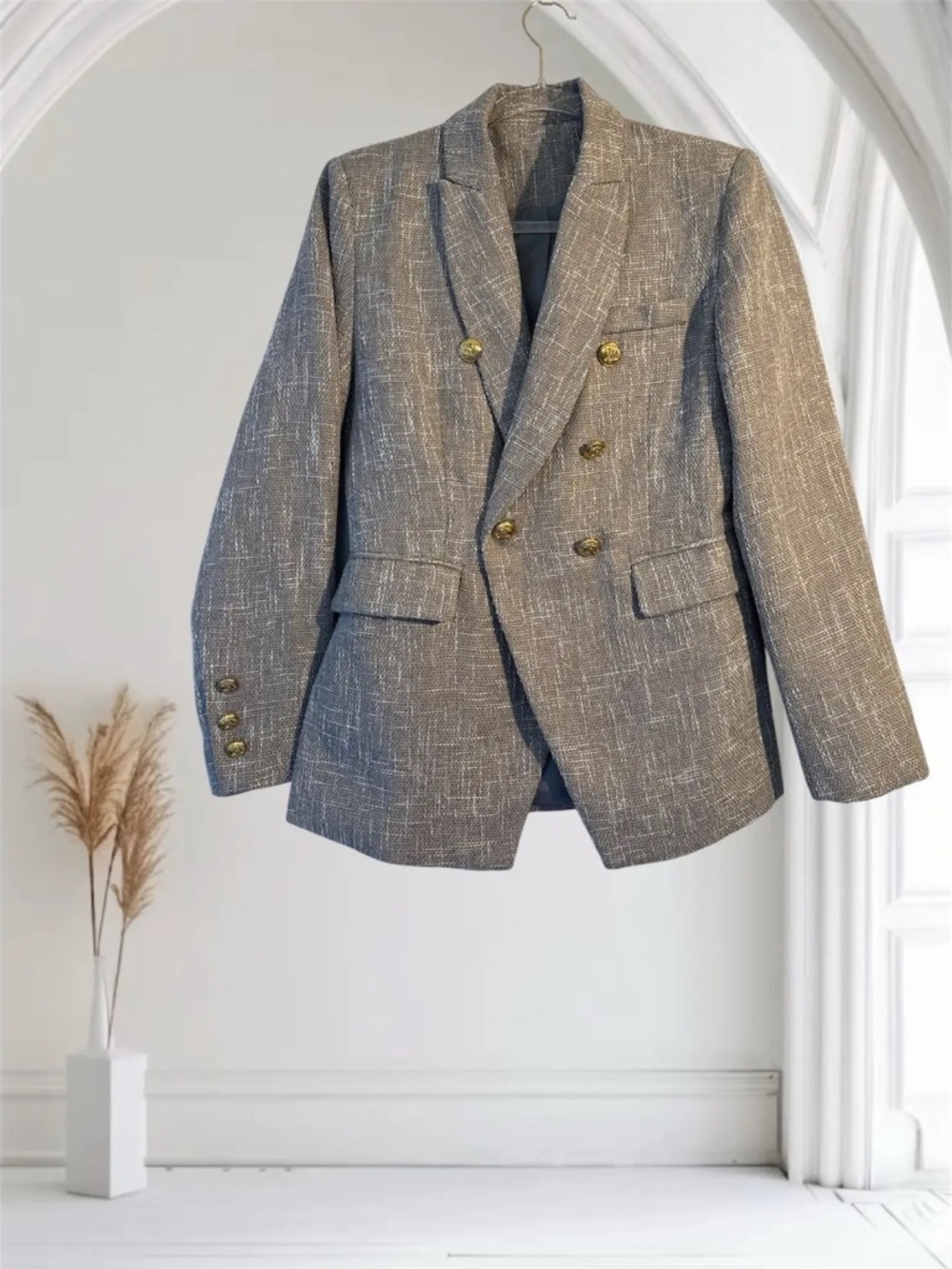Double-Breasted Textured Women's Blazer with Gold Buttons size 2XL